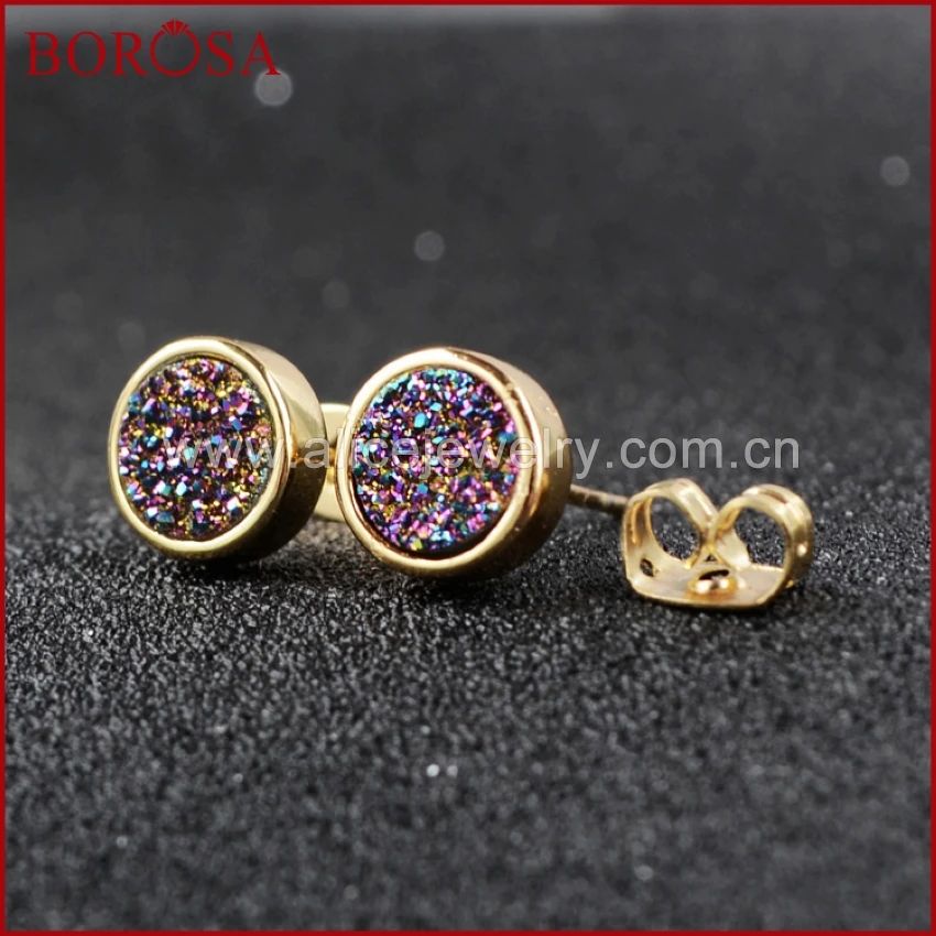 Серьги BOROSA с натуральным кристаллом и титановой друзой для девочек модные