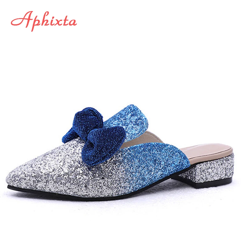 Aphixta/летние женские тапочки с острым носком обувь на квадратном каблуке