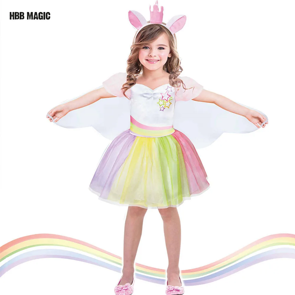 

Creative Dress Up As Dance Unicorn Tutu Dress Kids Cosplay Magical Fairy Wings Costumes Cute Girl Rainbow Party Princess Dress