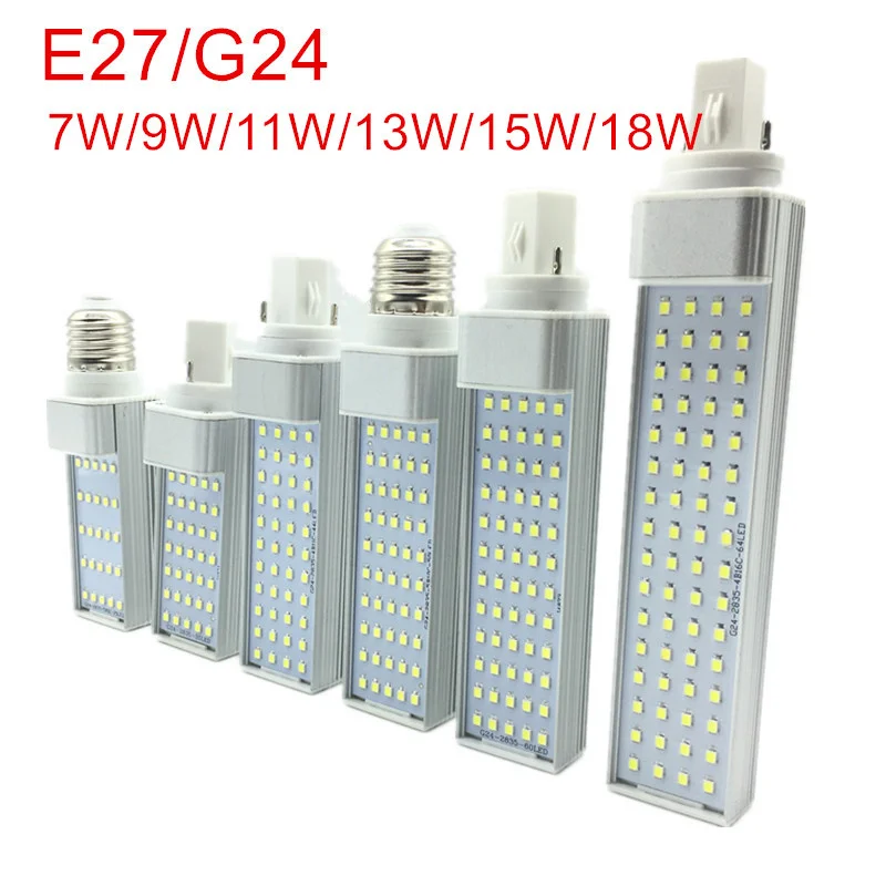 Светодиодная лампа кукуруза SMD 2835 7 Вт 9 11 13 15 18 E27 G24 180 градусов горизонтальный