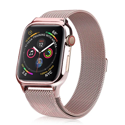 light gold Защитный чехол+ металлический ремешок для apple watch Band 44 мм 40 мм iwatch series 5/4 Миланская петля браслет и крышка аксессуары - Цвет ремешка: light gold