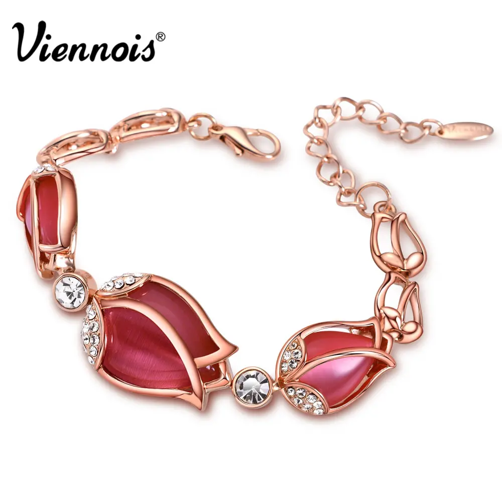 От Viennois покрытие из корейский Стиль с красным тюльпаном Опал Браслеты & кольца