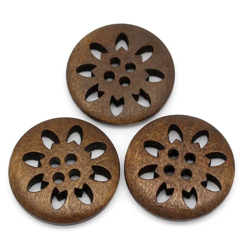 DoreenBeads деревянная швейная Кнопка Скрапбукинг DIY швейная поставка круглая коричневая 4 отверстия Снежинка узор 25 мм(") х 25 мм(1"), 5 шт. Новинка