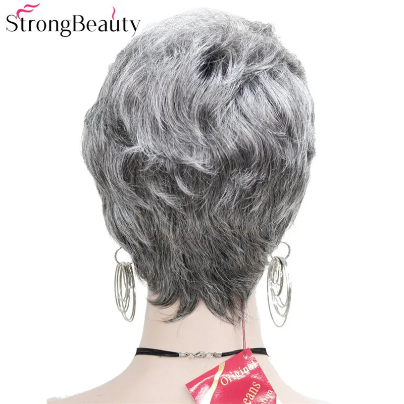 StrongBeauty синтетические Короткие Волнистые Волосы пышные натуральные светлые/серебристо-серые парики с челкой для женщин много цветов на выбор