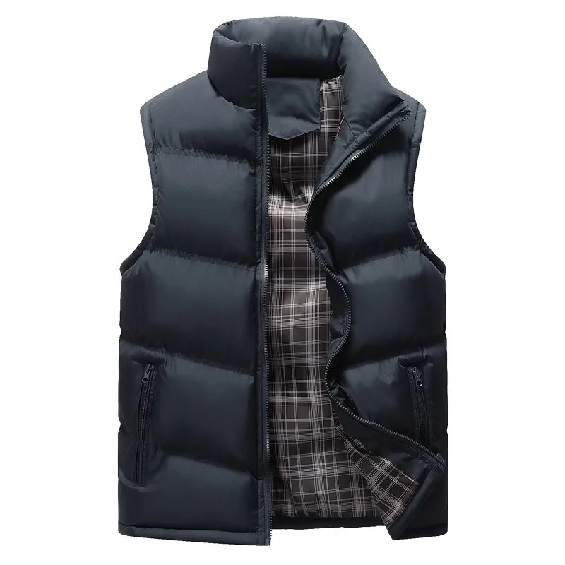 Синий YIHUAHOO Casual Vest Men Cotton Padded Slim Sleeveless Winter Jacket Men Thick Warm Parka Vest Coat Male Waistcoat Men QCC-0627 - Цвет: Синий