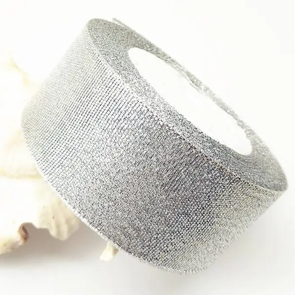 silver 40/50 мм 1-1/" 2" 5 метров Золотая и серебряная металлическая Блестящая лента цветная подарочная посылка - Цвет: silver