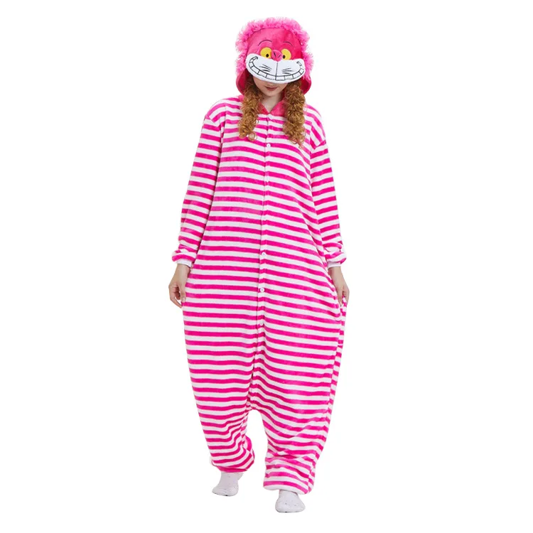 Cheshire Cat Пижама кигуруми в виде животных; Пижама для взрослых; Пижама с единорогом; женская и Мужская одежда для сна; Косплей; комбинезон на молнии с капюшоном; домашняя одежда - Цвет: Cheshire Cat