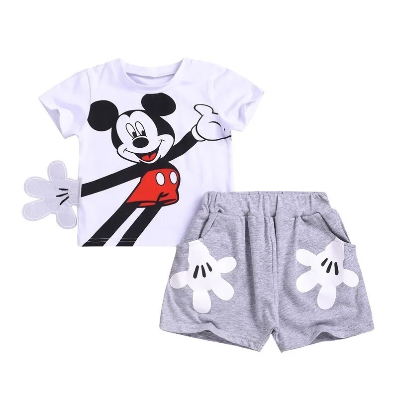 Disney/новая модная одежда для малышей; цвет черный, белый; летняя одежда для маленьких мальчиков с Микки Маусом; комплект одежды из хлопка для маленьких девочек; мягкая детская одежда