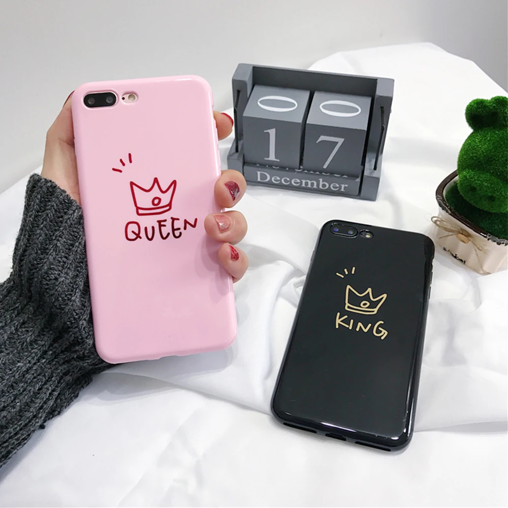 KISSCASE Soft Couples Phone Cases For iPhone 6 6s Plus 7 Case Cute Black-pink King&ampQueen Couple Cover X 8 |