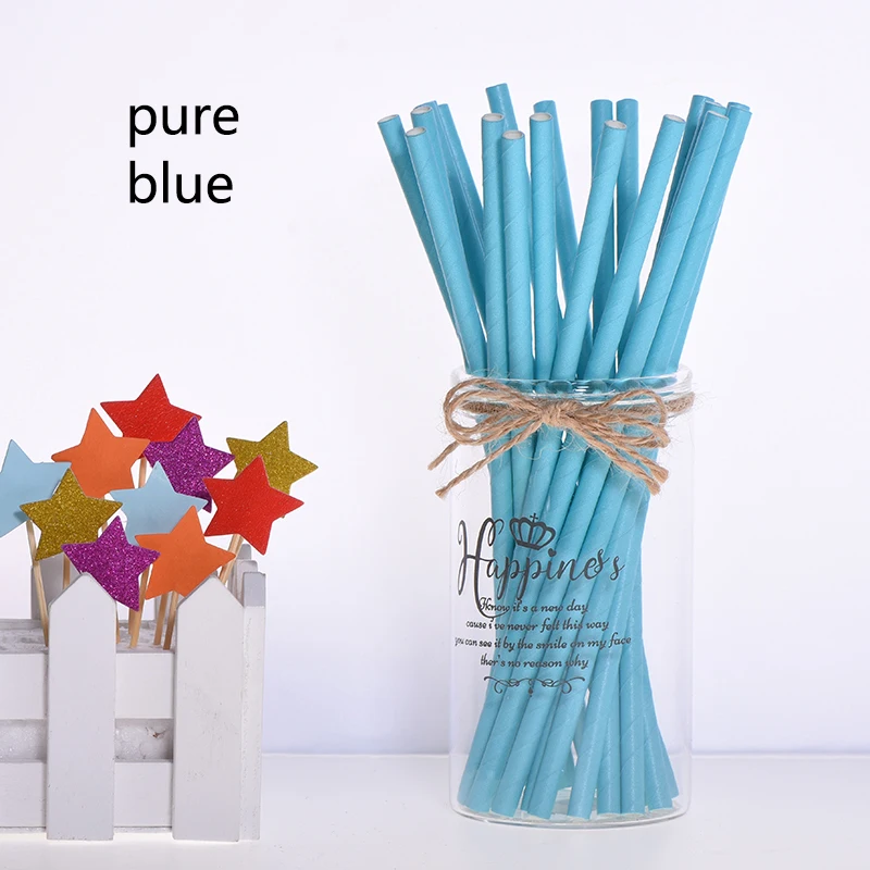 pure blue 25 шт. креативные топперы для торта Фламинго бумажная соломинка для питья для детского душа мальчишник вечерние украшения для вечеринки сделанные своими руками - Цвет: pure blue