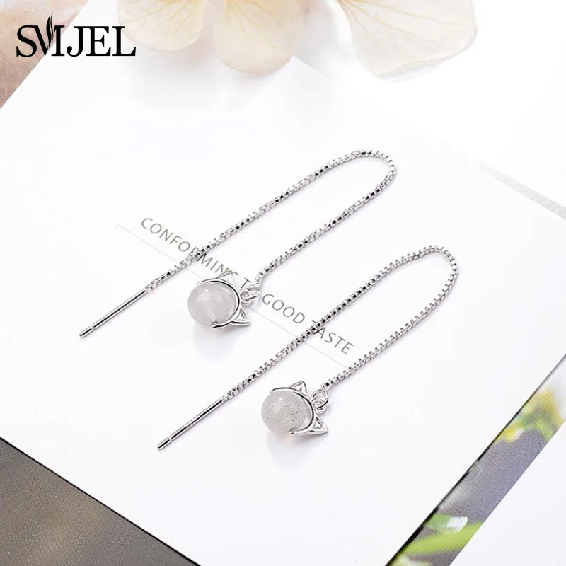SMJEL милые сережки кошки шпилька тайский серебряный Клубника с натуральным