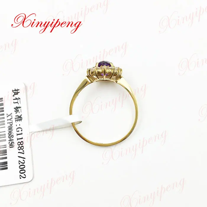 18K золото инкрустированное настоящее кольцо с натуральным аметистом изящные