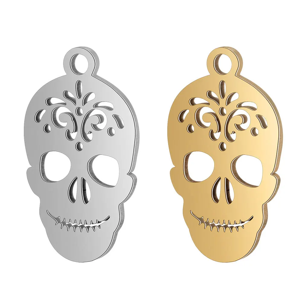 10pcs 316L Stainless Steel Double Side Polished Hollow Out Skull Head Charm Pendant for DIY Jewelry Making Findings Supplier - купить по