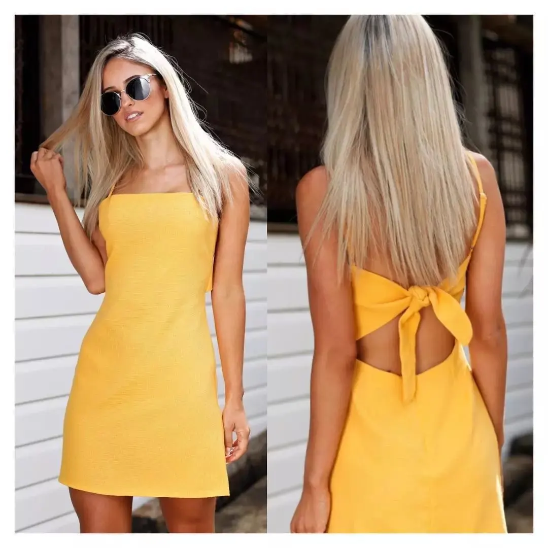 Liva girl The Summer of 2017 New Europe Style Harness Beach Dress Sexy Backless Bowknot A-line | Женская одежда