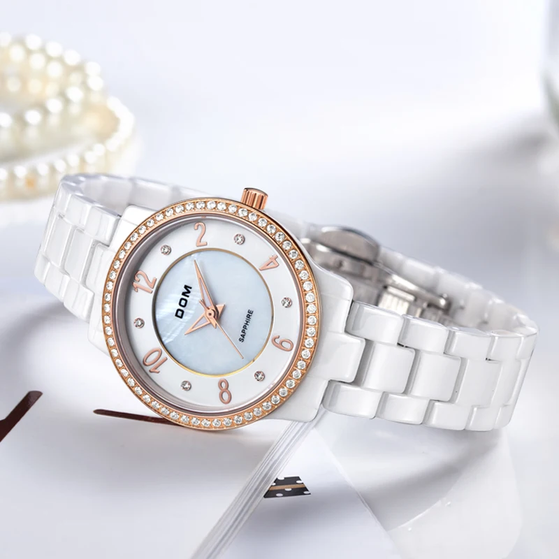 ДОМ женщины люксовый бренд часы водонепроницаемые стиль кварцевые керамические