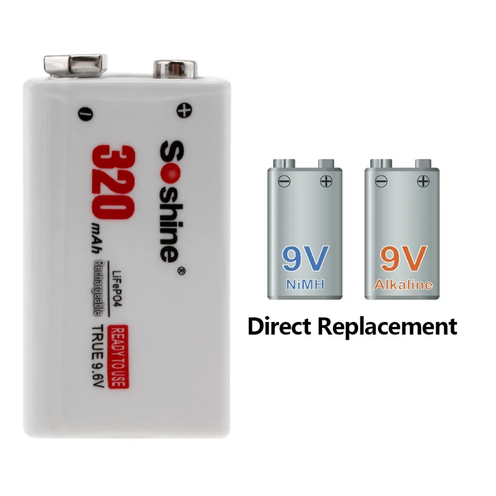 Soshine 320mAh 9V 6F22 Аккумулятор LiFePO4 перезаряжаемый аккумулятор + Портативный чехол для