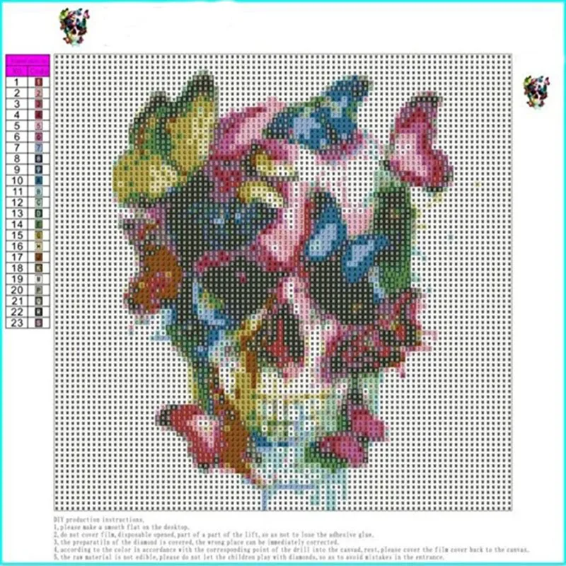 5D Алмазный Череп с бабочкой полная картина ручная работа набор со стразами