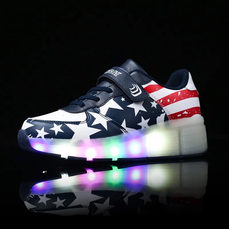 

Blue Pink Orange USB Charging Fashion Girls Boys LED Light Roller Skate Shoes For Children Kids Sneakers With Wheels One wheels