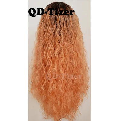 1Torange QD-Tizer 180% Плотность черные свободные волосы синтетические парики на кружеве Длинные свободные кудрявые синтетические парики на кружеве для черных женщин - Цвет: 1Torange