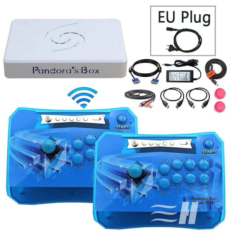 2P 2 blue EU plug Pandora Box 6 1300 в 1 беспроводной игровой джойстик контроллер 2 игроков джойстик консоль может добавить 3000 игры fba mame ps1 3d игры - Цвет: 2P 2 blue EU plug