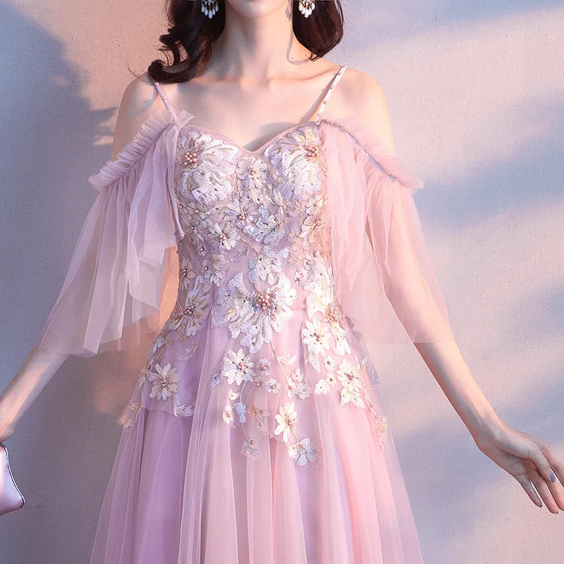 Женское вечернее платье Ципао розовое китайское с треугольным вырезом и