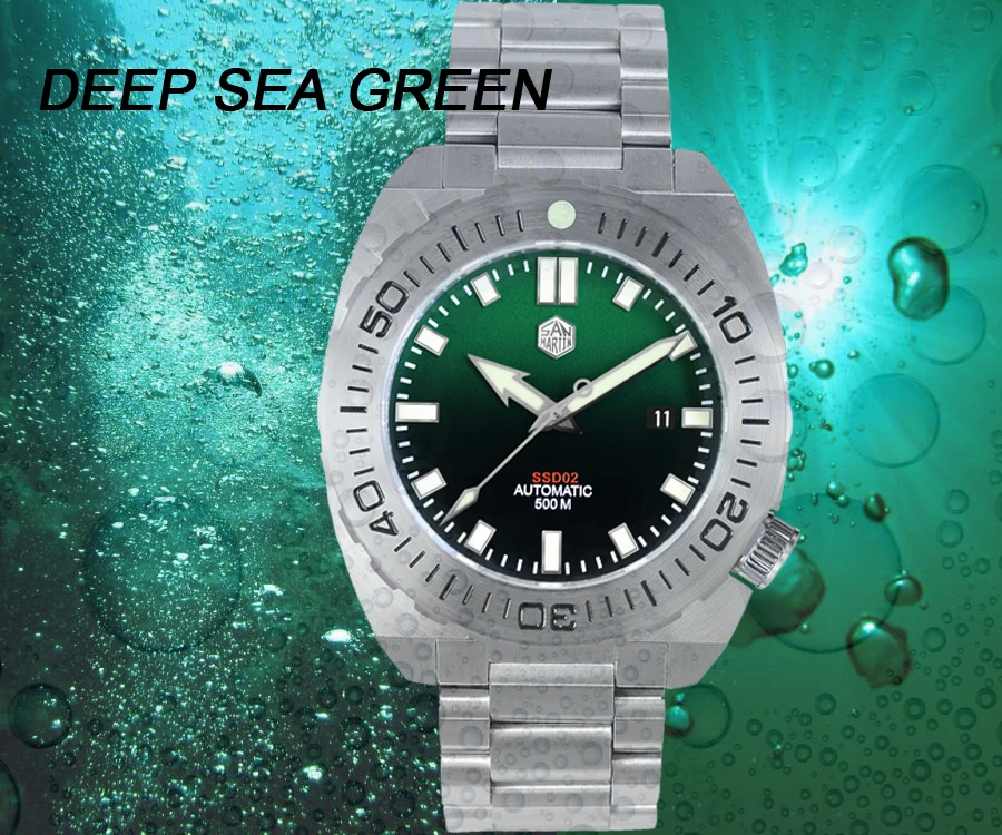 Мужские часы Lugyou San Martin Deep Sea Diver, автоматический Сапфир, водонепроницаемость 500 м, светящаяся нержавеющая сталь, ограниченная серия