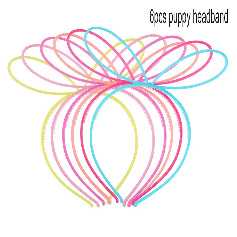 6pcs Rabbit headband Стиль заячьи ушки повязка на голову с бантиком детская лента для волос пластиковые животные обруч для волос женские аксессуары для волос головной убор - Цвет: 6pcs Rabbit headband