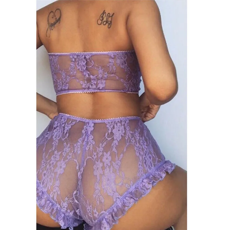 Женские кружевные комплекты прозрачные из 2 предметов с цветочным принтом без