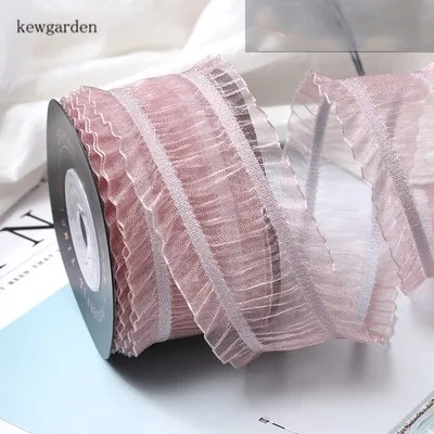 Светло-розовый Kewgarden складные кружева ткань вуаль ленты " 1,5" DIY волос лук брошь аксессуары атласная лента вручную изготовленная лента Свадьба 5 метров - Цвет: Светло-розовый