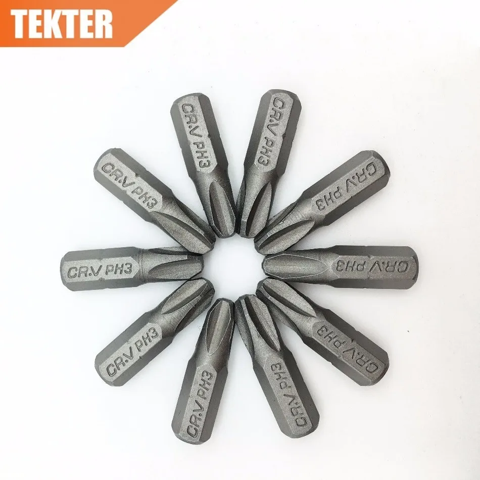 TEKTER 10 шт. хром ванадиевая Cr v сталь #3 пиллипс отвертка Биты 25 мм шестигранный