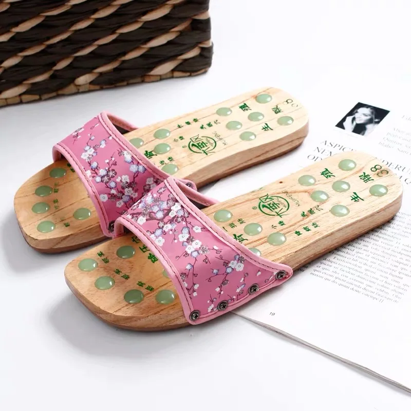 

Summer Stone Acupuncture Foot Massage Slippers Wooden Acupoint Reflexology Massages Sandals