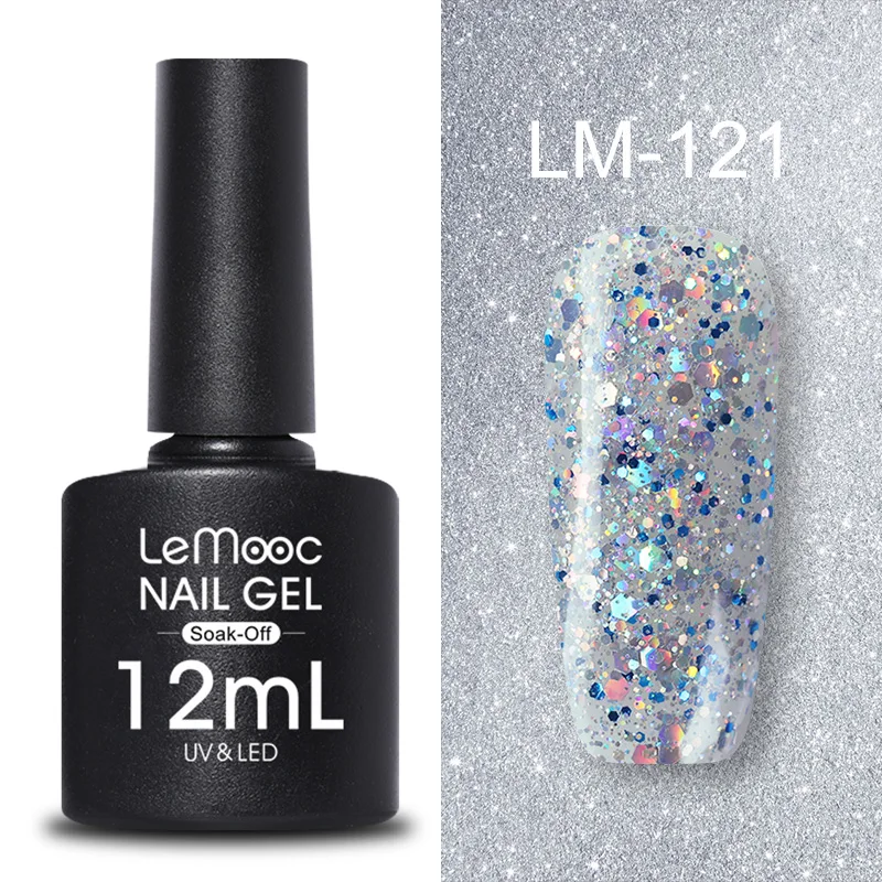 LM-121 LEMOOC, 12 мл, Цветной Гель-лак для ногтей, блестки, блестки, полуперманентный замачиваемый лак, УФ-гель, сделай сам, Гель-лак для ногтей - Цвет: LM-121