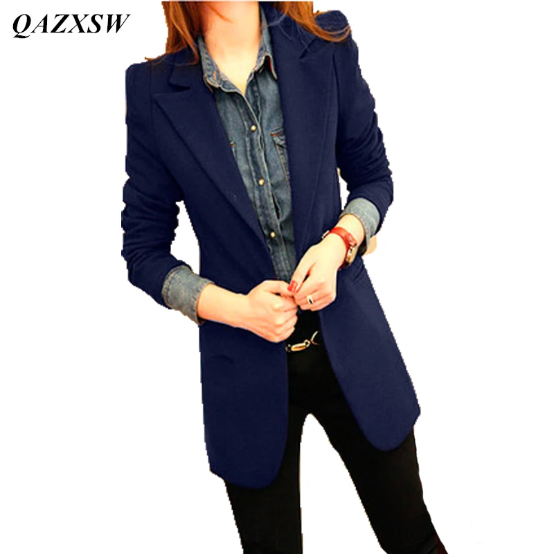 

QAZXSW 2017 Autumn Fashion Women 3 Colors Slim Fit Blazer Jackets Notched Full Sleeve Blazer Women Coat YX8839