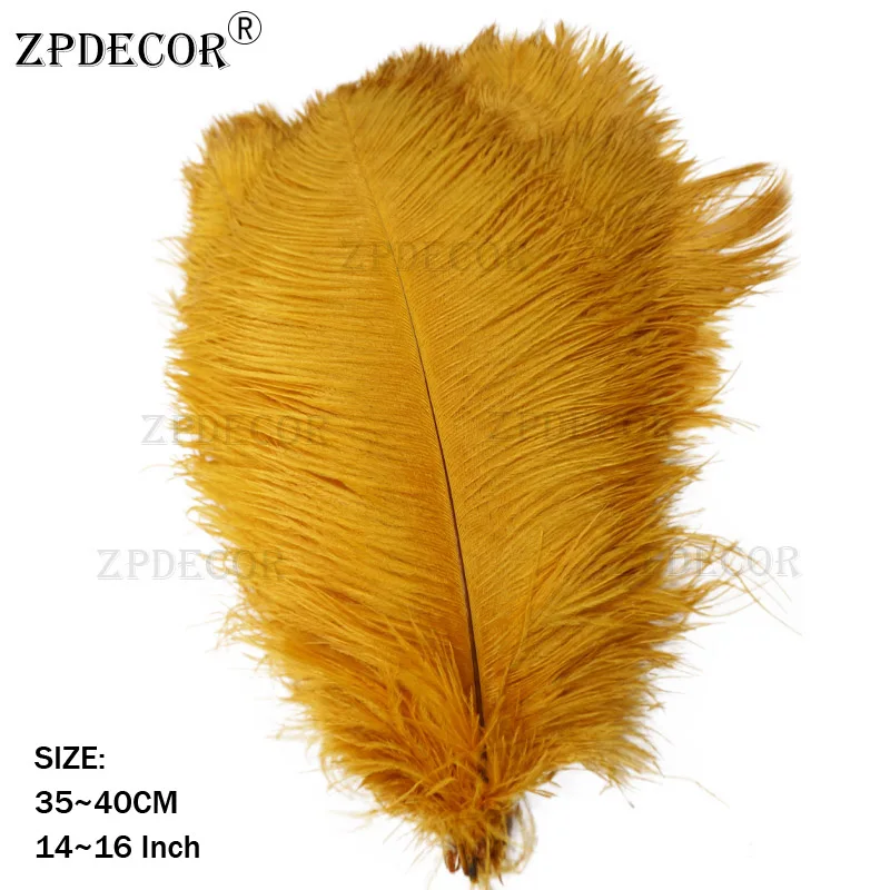 Золотистый ZPDECOR страусиные перья 35-40 см для рукоделия, товары для свадебной вечеринки, карнавальные украшения для танцоров - Цвет: Золотистый