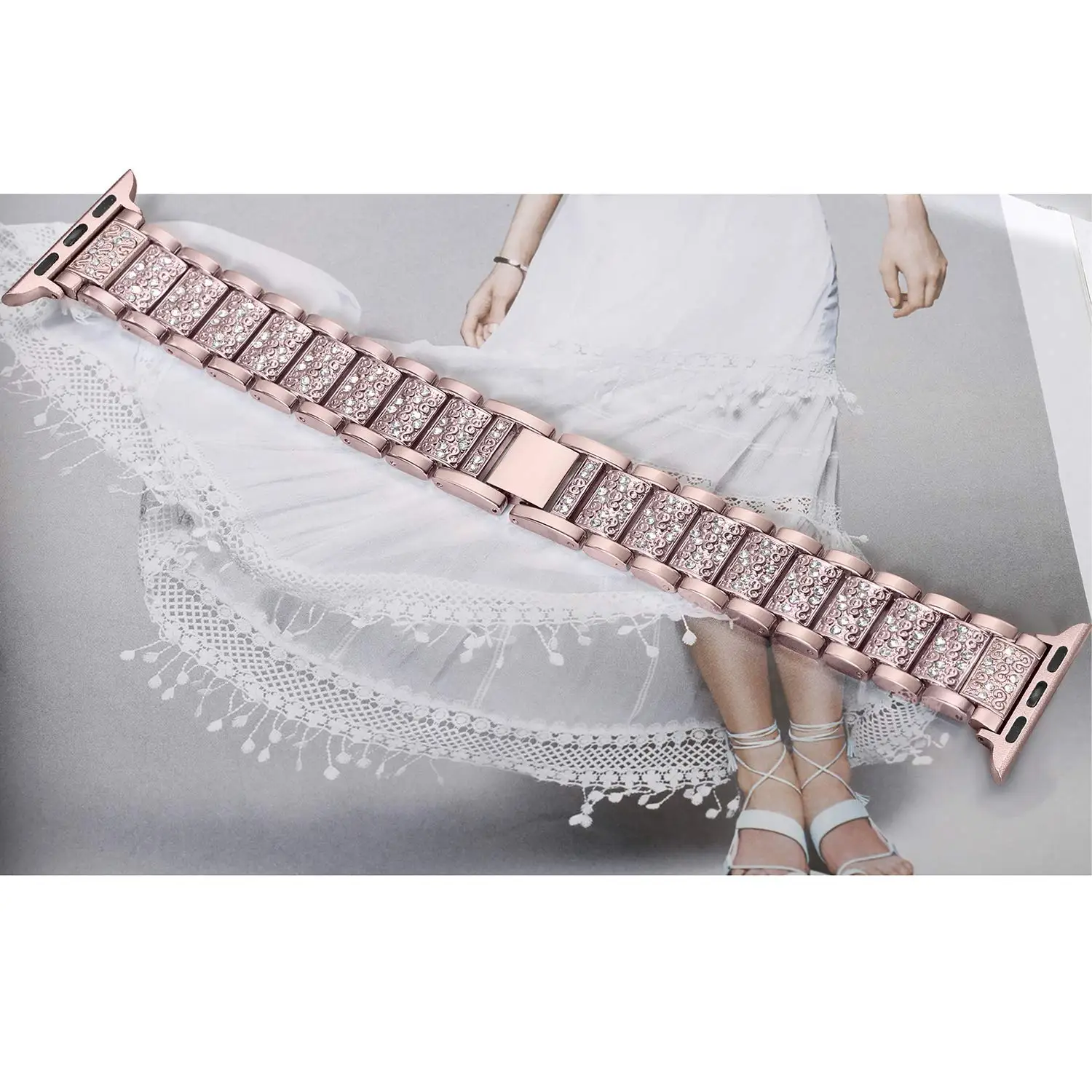 Розовое золото для Apple Watch band 40/44/42/38 мм Женский браслет с бриллиантами series 4 3 iWatch из
