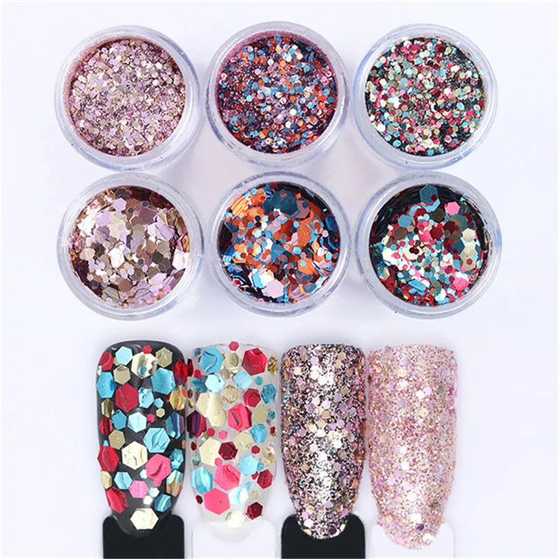 3Pcs Gradient Glitter Powder Set 10ml Pink Hexagon Nail Sequins Paillettes Tips Manicure Art Decorations Dipping | Красота и здоровье