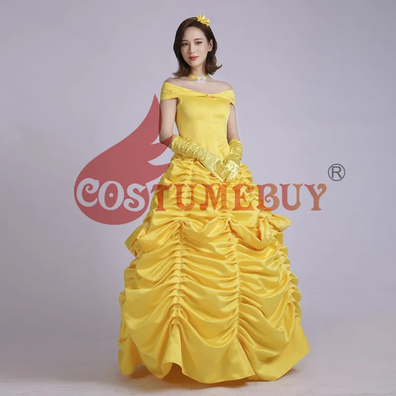 Costumebuy Красавица и Чудовище Необычные костюмы для косплея принцессы Belle Adult Для женщин платья Вечерние Хэллоуин костюм желтый