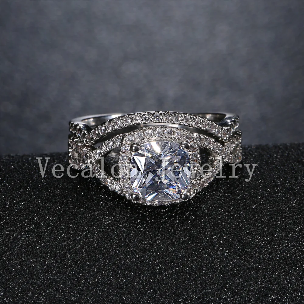 Vecalon 2016 новый дизайн набор женских обручальных колец с подушками 3ct AAAAA циркон Cz 10