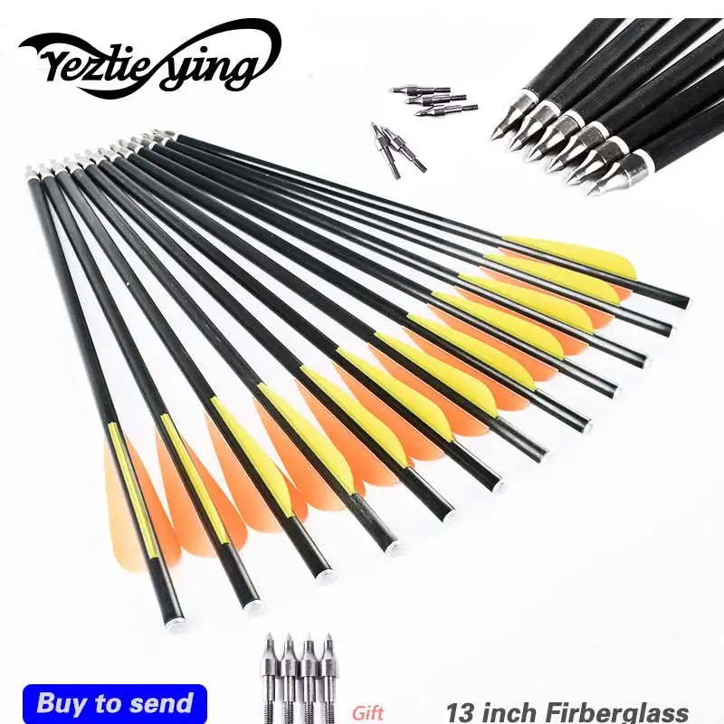 

6pcs 13'' Fiberglass arrows Crossbow Bolts with 3"(1 yellow,2 orange)TPU Vane Flat Nock shoot beast archery bow outdoor