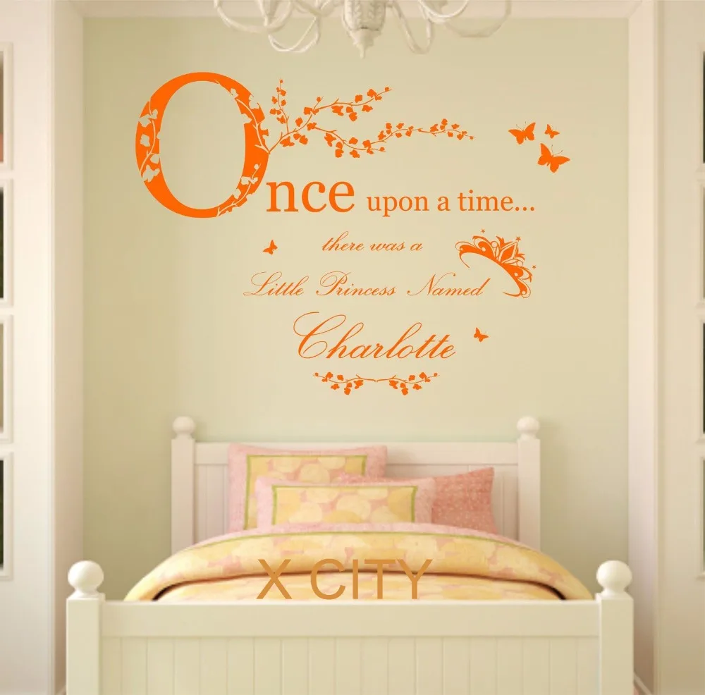 Once Upon a Time Princess Children Girl Personalised Name Vinyl Wall Decal Art Decor Sticker Kids Bedroom Stencil Mural S M L | Дом и сад