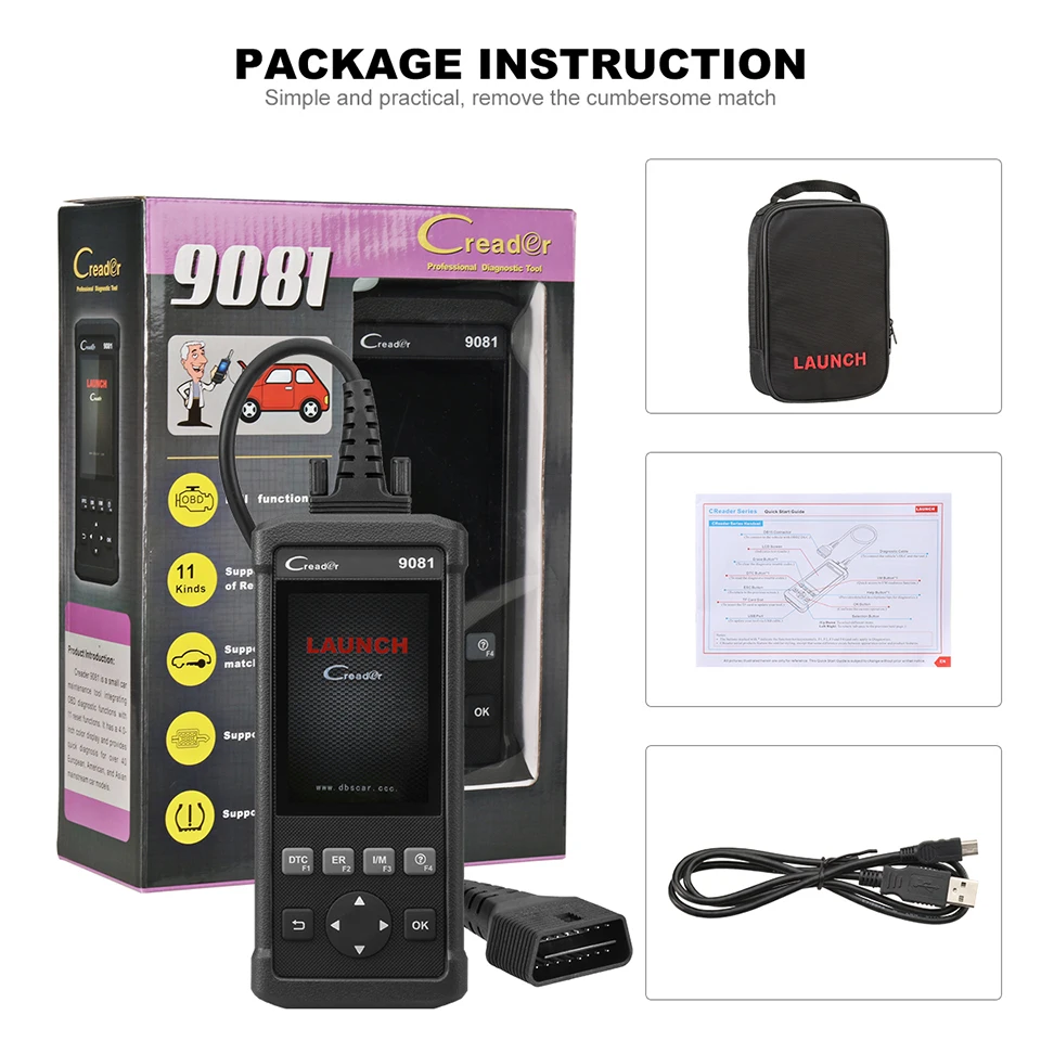 Старт DIY сканер Creader 9081 полный OBD2 сканер/сканирования инструмент диагностики OBDII +
