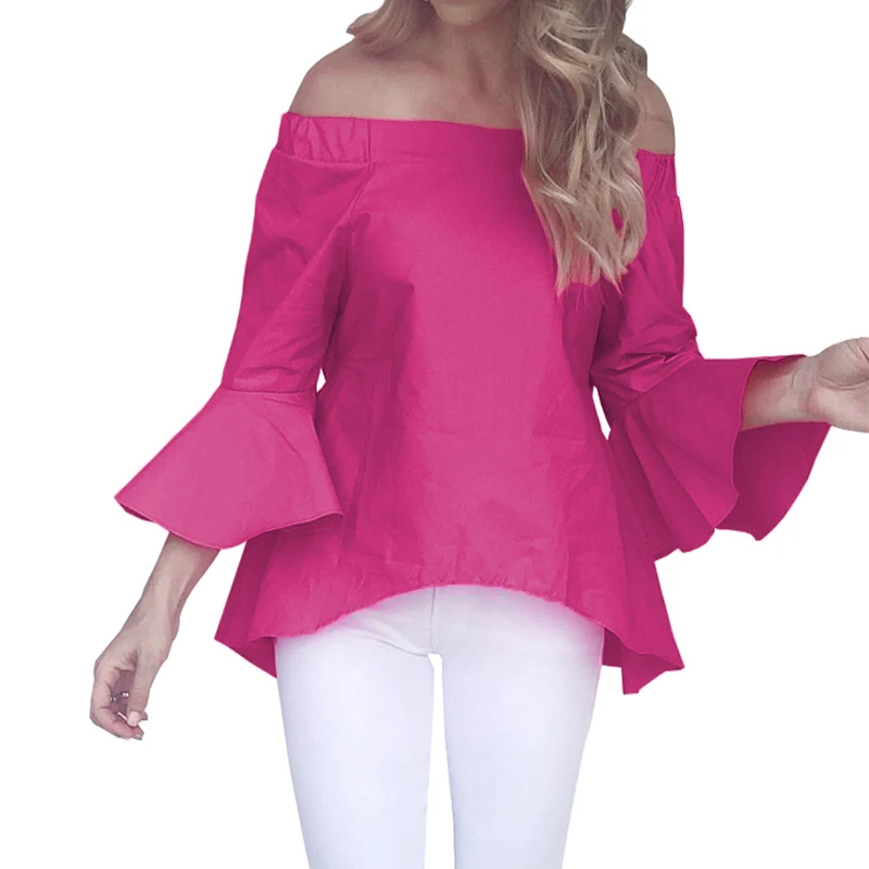 Women Bardot Top Brief Flare Sleeve Shirt Ladies Tunic Off Shoulder Blouse Spring |