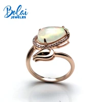 bolaijewlrynatural multicolor opal gemstone pear 913mm 925 sterling silver flower rings fine jewelry best gift for woman