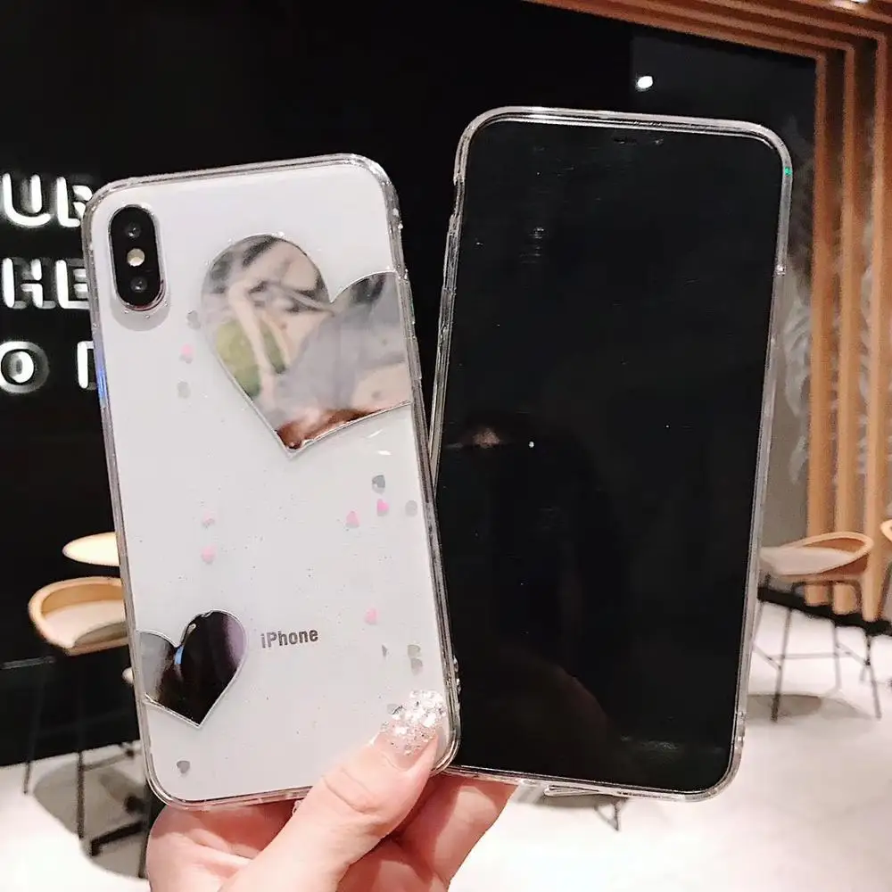 Блестящий чехол в горошек с сердечками для iphone 7 plus мягкий силиконовый зеркальный