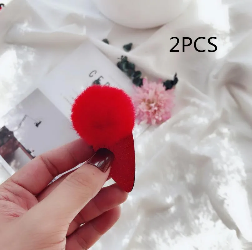2pcs-red 2-5 шт 5 см помпон блестящий зажим для волос шерстяной шарик толстые эластичные резинки для волос Галстуки Детские волосы для девочек Аксессуары подарок - Цвет: 2pcs-red