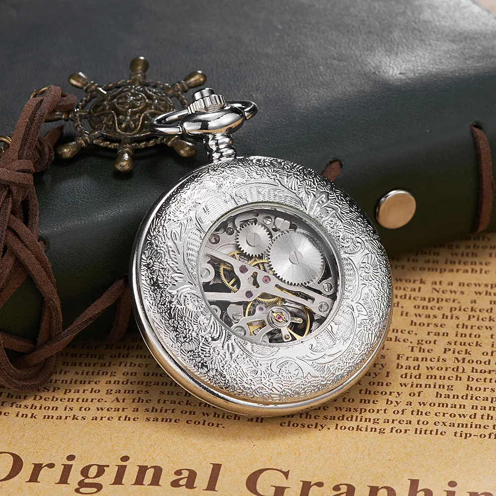 Модные Винтажные часы OYW с серебряным скелетом карманные в стиле стимпанк