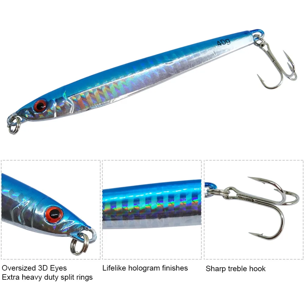 5-pieces Metal Jig 40g Hard Baits Jigging Spoon with Treble Hook Saltwater Fishing Lure Casting Trolling Jigs | Спорт и развлечения