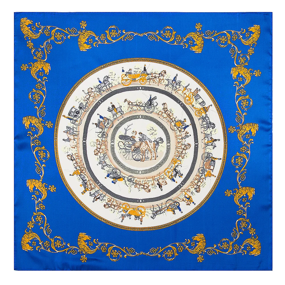 

58cm*58cm Silk Women handkerchief New Euro Design headband Carrige Horse Circle Printed Luxurious Small Square Soft Thin Scarf