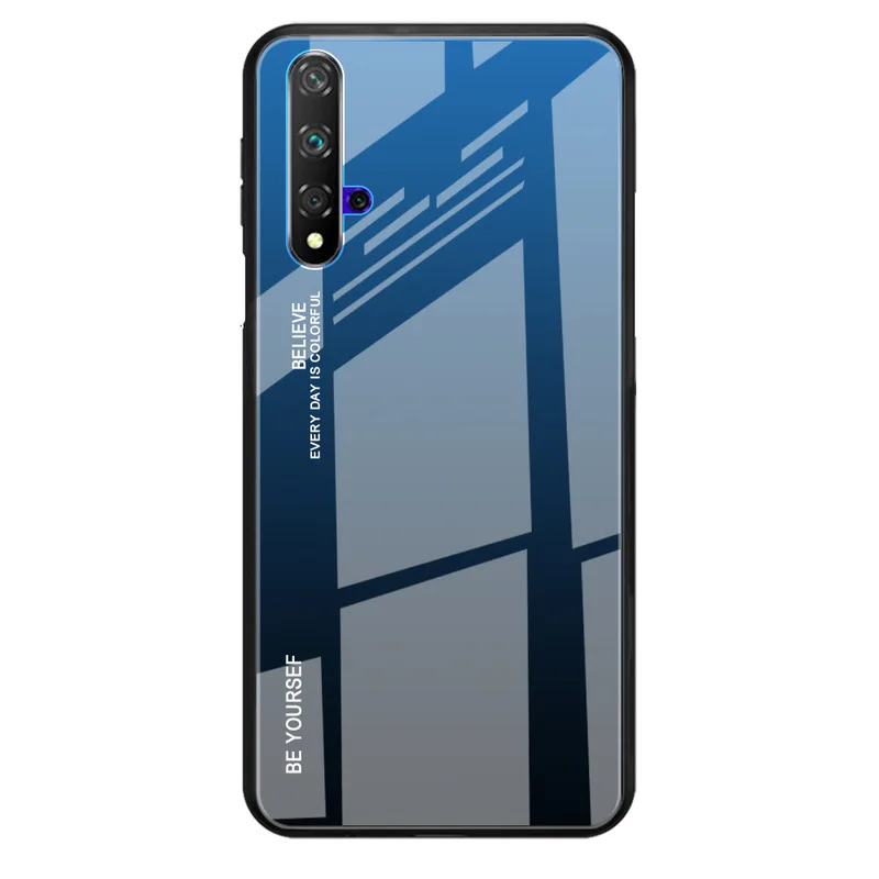 blue black Чехол из закаленного стекла для huawei Honor 20 Pro, чехол, роскошный градиентный бампер с мягкими краями, силиконовый Жесткий Чехол для Honor 20 Honor20, чехол - Цвет: blue black