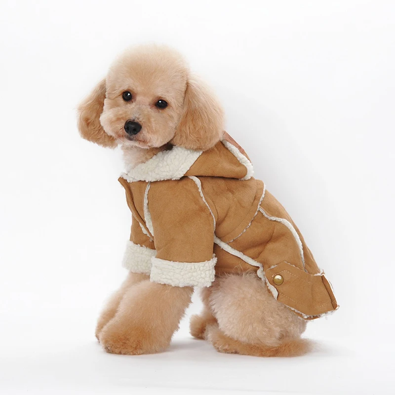 Модные Британский Стиль Осень/Зима собака одежда пальто из овчины Собака теплые